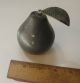 Antique Bronze Pear Sculpture - Life Size - Old Patina - Vintage Fruit Paperweight Metalware photo 5