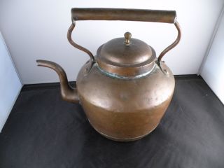 Antique French Large Copper Kettle,  Great Patina,  Old,  Hand Made,  11 