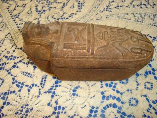 Egyptian Sarcophagus Pharoah Cast Iron Hinged Trinket Box C 1900 photo