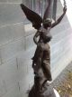 Antique Spelter Winged Statue With Marble Pedestal Metalware photo 3