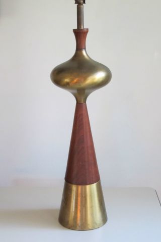 Mid Century Danish Modern Walnut & Brass Table Lamp Eames Space Age Laurel Era photo