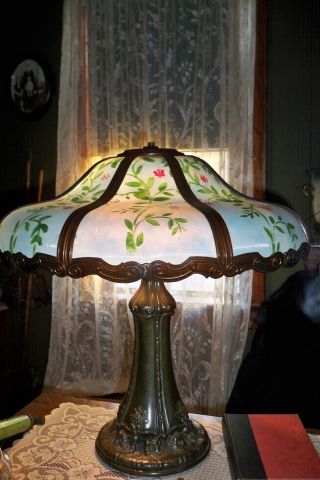Anitque Parlor Lamp / Classique Arts & Crafts Era / 8 Panel Glass Shade photo