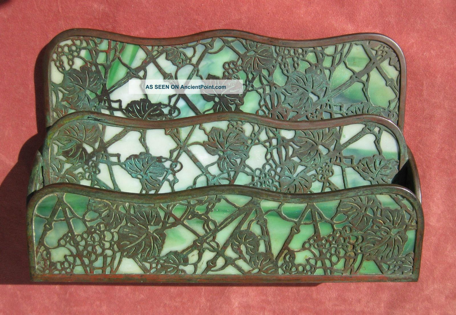Tiffany Studios Letter Rack,  Grapevine Pattern,  Arts And Crafts Period Metalware photo