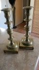 Pr Early Antique Brass / Bronze Candlesticks,  Look Make Offer Metalware photo 4