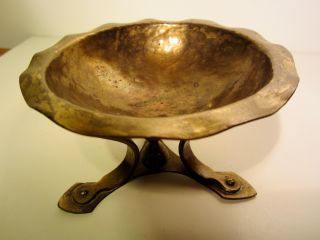 - Old Hand Made Hammered Brass Footed Bowl Arts And & Crafts photo