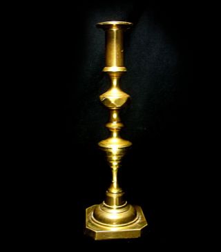 Antique English Brass Beehive & Diamond Push Up Candlestick Prince Style 19th C. photo