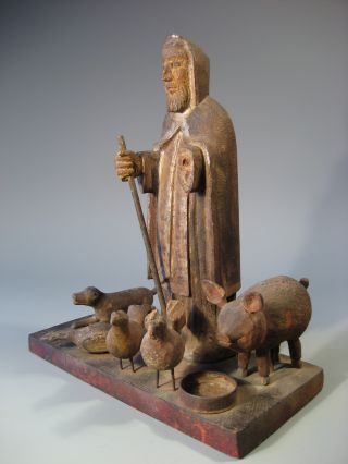 South American Carved Polychrome St.  Francis Assisi W/ Animals Group 18/19th C. photo