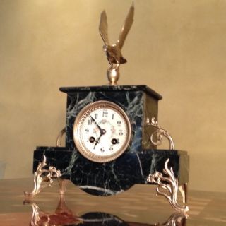 Antique French Japy Bronze & Green Marble Clock C1860s photo