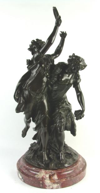 Antique 19thc Marble & Bronze Sculpture Clodion Dancing Nymphs With Tambourine photo