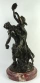 Antique 19thc Marble & Bronze Sculpture Clodion Dancing Nymphs With Tambourine Metalware photo 3