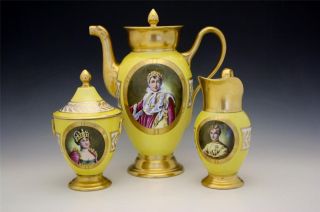 C1810 Sevres Imperial Porcelain 3 Piece Coffee Tea Set Napoleon & Josephine Nore photo