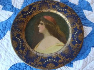 1905 Antique Vienna Art Plate Tray Heavy Metalware W/ Lady Dated photo