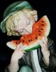 Antique Italy Capodimonte G.  Cappe Boy Eating Watermelon Porcelain Figurine Figurines photo 1