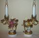 French Porcelain Figures & Flowers Gilt Bronze & Tole Boudoir Lamps Pair Lamps photo 2