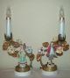 French Porcelain Figures & Flowers Gilt Bronze & Tole Boudoir Lamps Pair Lamps photo 3