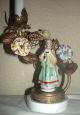 French Porcelain Figures & Flowers Gilt Bronze & Tole Boudoir Lamps Pair Lamps photo 6