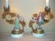 French Porcelain Figures & Flowers Gilt Bronze & Tole Boudoir Lamps Pair Lamps photo 7