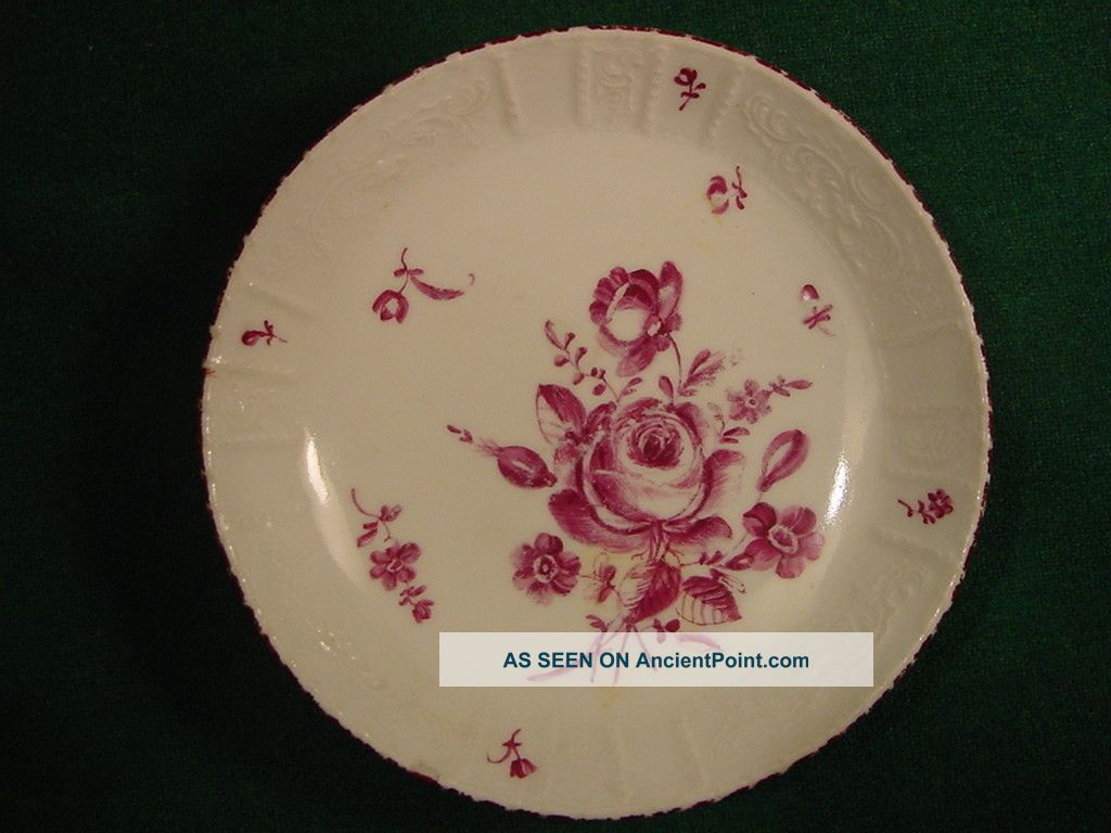 Ludwigsburg Porcelain Saucer Molded Scrolls 18thc 1700s Purple Flowers Antique Cups & Saucers photo