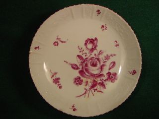 Ludwigsburg Porcelain Saucer Molded Scrolls 18thc 1700s Purple Flowers Antique photo