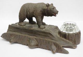Carved Black Forest Bear Inkwell - Swiss/german Arts Crafts Mission Adirondack photo