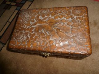 Vintage Carved Wood Jewelry Box - Hummingbirds - Intricate Design All Over. photo