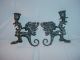 Vintage Gothic Black Iron Griffin Candle Holders Pair Halloween Metalware photo 2