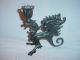 Vintage Gothic Black Iron Griffin Candle Holders Pair Halloween Metalware photo 3