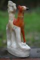 Interesting & Orig.  19th C.  Staffordshire Greyhound With Rabbit & Spill Vase Figurines photo 7