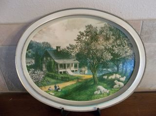 Currier & Ives Metal Serving Tray,  Vintage photo