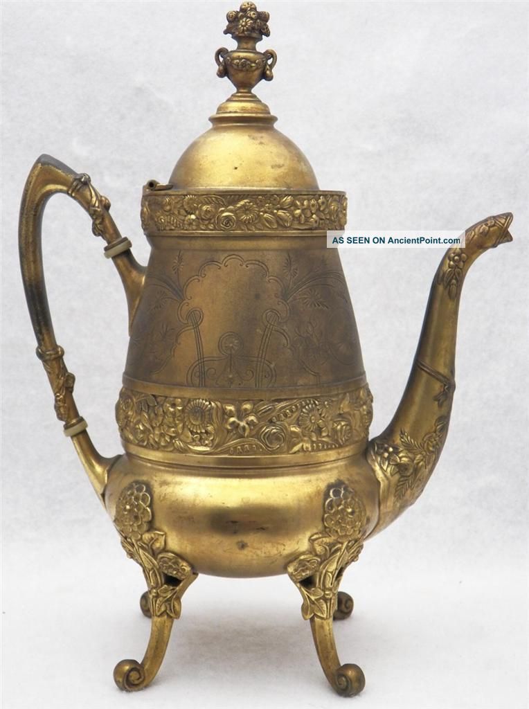 Antique Ornate Teapot Or Coffee Pot Dated 1876 Reed & Barton - Gold Plated? Metalware photo