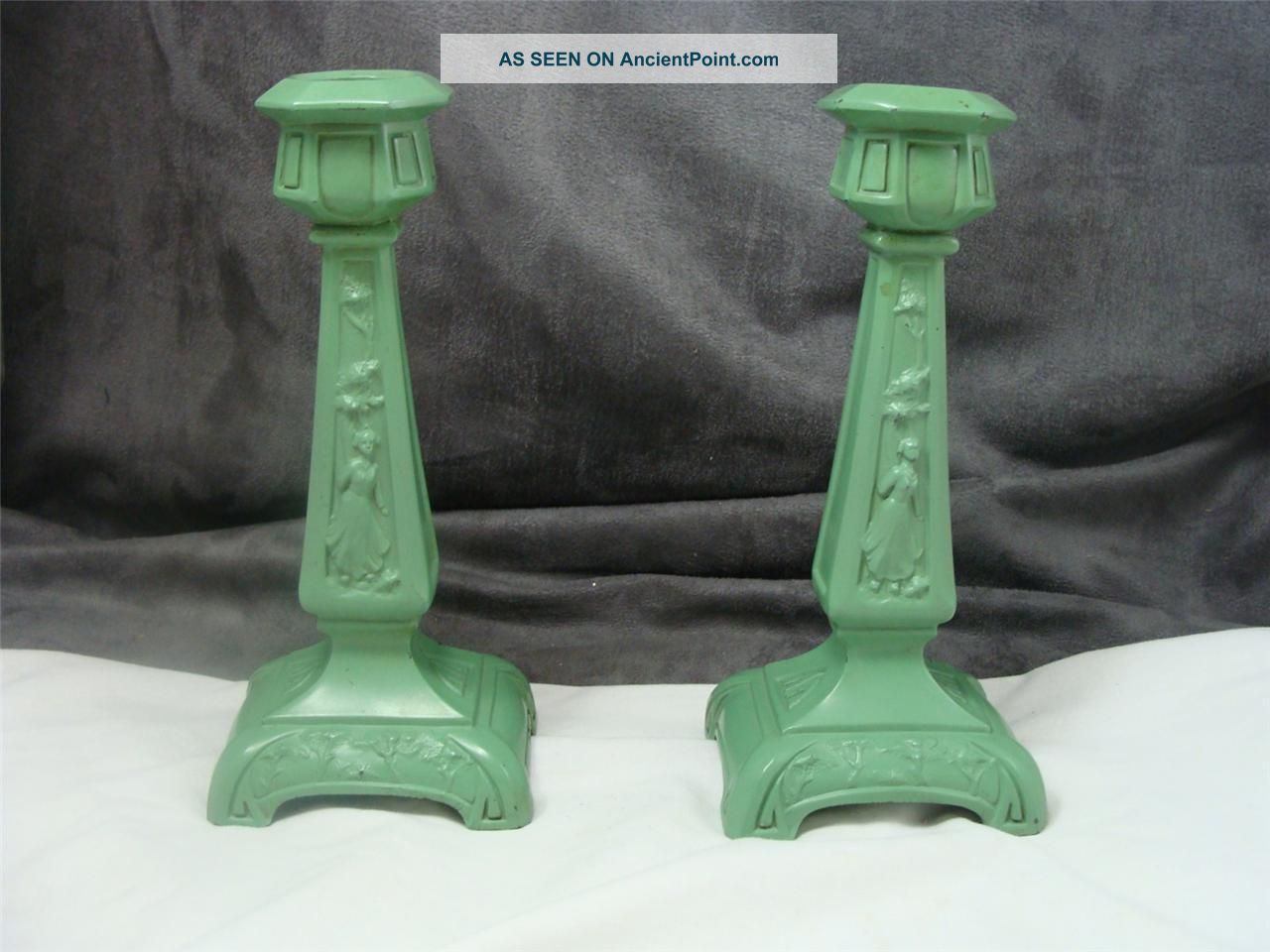 Frankart Or Ronson Art Deco Candleholders Pair Condition Metalware photo
