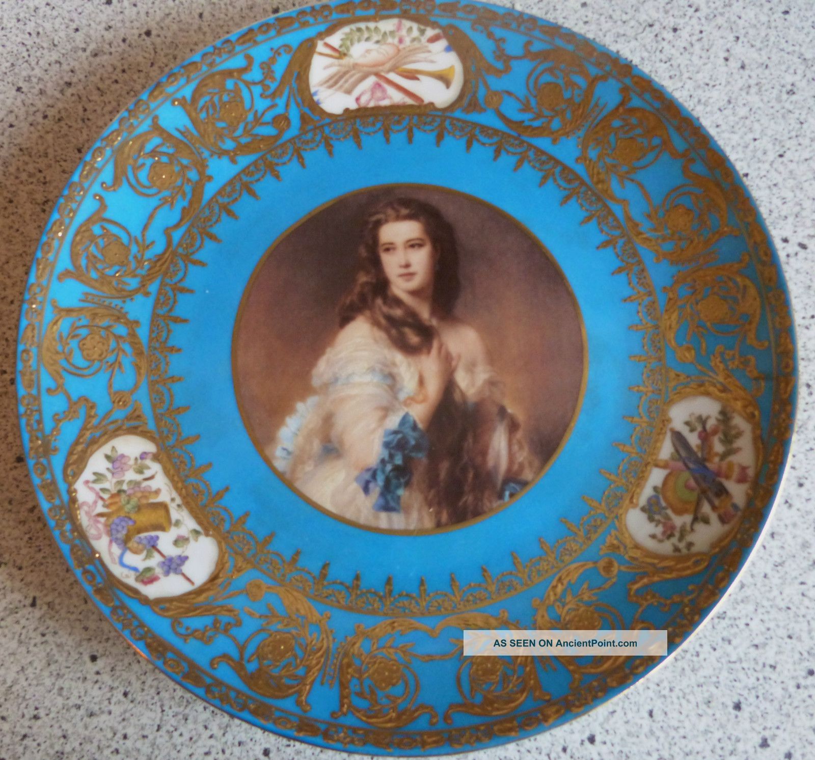 Antique Sevres 1771 Portrait Plate - Noble Woman - Raised Gold Plates & Chargers photo