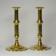 Pair Of 18th Century Brass Petal Based Candlesticks,  Trefoil Push - Ups Metalware photo 1