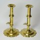 Pair Of 18th Century Brass Petal Based Candlesticks,  Trefoil Push - Ups Metalware photo 2