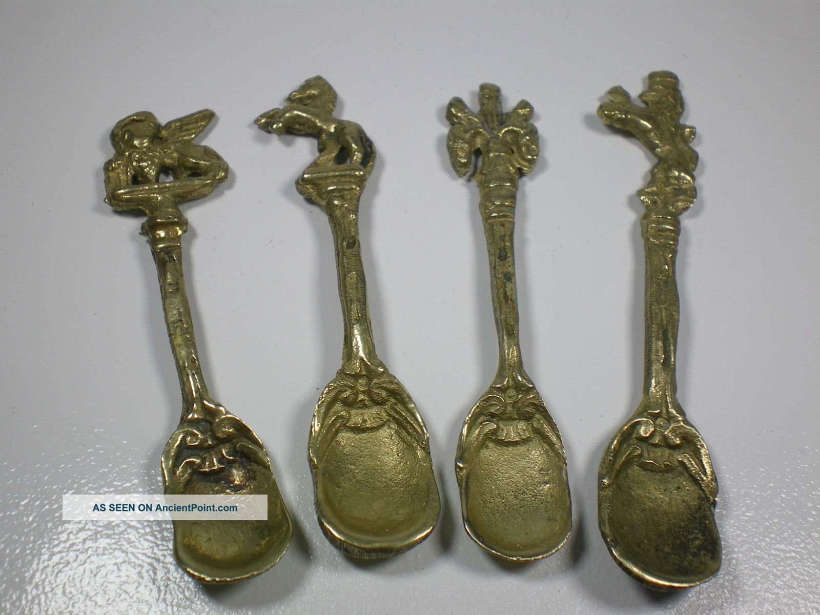 Vintage Set 4 Italian Figural Brass Salt Spoons Metalware photo