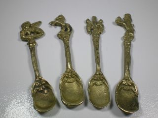 Vintage Set 4 Italian Figural Brass Salt Spoons photo