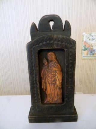 Old Russian Handcarved Wood 2 Types Christ Icon Folk Art Carved Wood Boxed Frame photo