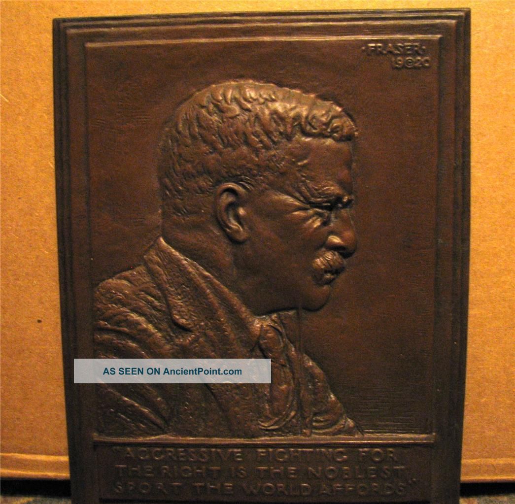 Theodore Teddy Roosevelt.  Bronze Plaque By Fraser/ Free Domestic Metalware photo