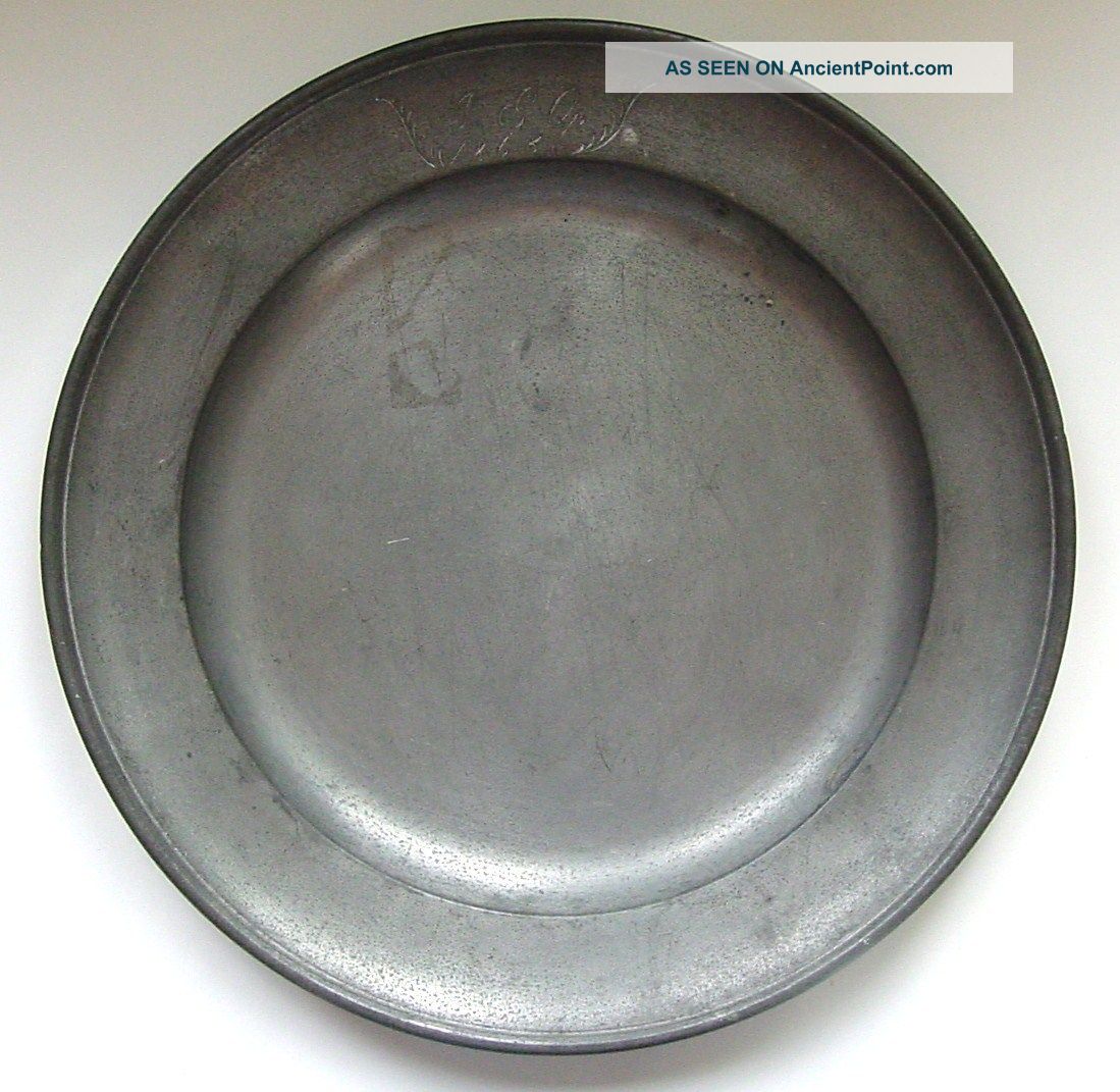 Pewter Plate,  Deep Dish,  Touch Marked,  Monogramed And Dated 1868 Metalware photo