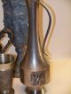 (6) Antique Pewter Pieces Vase,  Pitcher,  Goblets Metalware photo 1