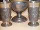 (6) Antique Pewter Pieces Vase,  Pitcher,  Goblets Metalware photo 2