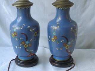 Antique Chinese Cloisonne Enamel Brass Pair Set Vase As A Table Lamp Nr photo