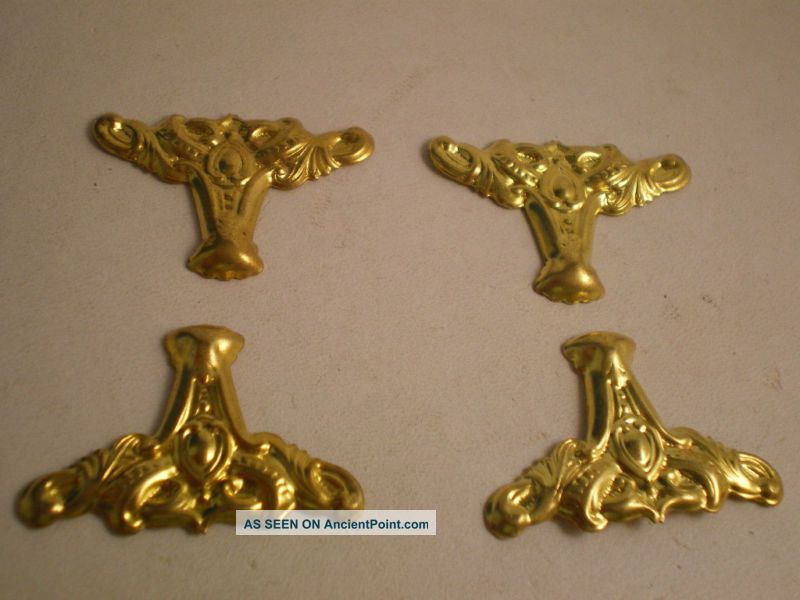4 Vintage Gold Metal Decor Classic Corner Appliques Metalware photo