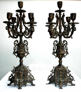 Two Antique Baroque Bronze Candelabras photo