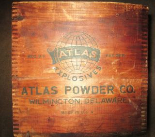 Antique Dovetailed Large Wooden Box Atlas Manasite Electric Blasting Caps photo