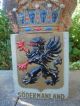 Vintage Swedish Crown/rampant Winged Griffin Painted Metal Armorial Crest/shield Metalware photo 9