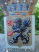 Vintage Swedish Crown/rampant Winged Griffin Painted Metal Armorial Crest/shield Metalware photo 1