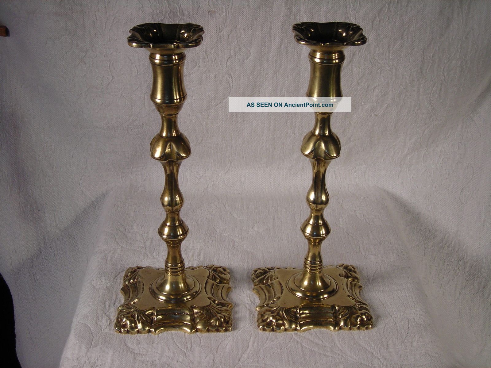 Antique Late 18th C.  Pair Brass Candlesticks 