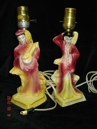 Vintage Oriental Table Lamps,  1950 ' S,  No Shades,  Fine Condition. photo