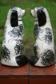 Pair Of 19th C.  Large Staffordshire Black & White Seated Hearth Dogs Figurines photo 5